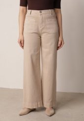 Beżowe Bawełniane Jeansy z Szeroką Nogawką i Ozdobnymi Kieszeniami Ginorvienne. Brązowe jeansy Born2be, l, bez wzorów, z bawełny, casualowe, z podwyższonym stanem. Za 129.99 zł.