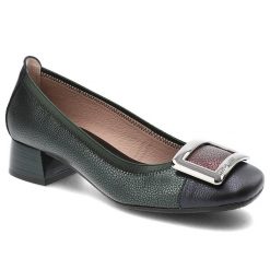 Zielone Półbuty Hispanitas Eleganckie Obuwie Damskie. Zielone półbuty wsuwane Hispanitas, bez wzorów, ze skóry, eleganckie, bez obcasa, na obcasie. Za 494.99 zł.