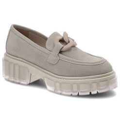 Półbuty damskie Karino, naturalna skóra zamszowa z gładką cholewką i masywną transparentną podeszwą, bez, 4269-001-P. Brązowe półbuty wsuwane Karino, bez wzorów, ze skóry, eleganckie, bez obcasa. Za 319.00 zł.