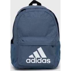 Adidas plecak duży z nadrukiem. Niebieskie plecaki adidas, bez wzorów, z materiału, do ręki, z nadrukiem, bez dodatków. W wyprzedaży za 104.99 zł.