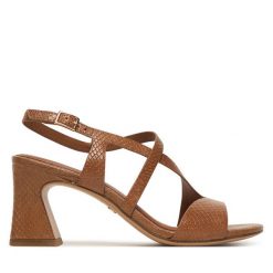 Sandały Tamaris. Brązowe sandały Tamaris, bez wzorów, bez obcasa, na słupku, bez zapięcia. Za 369.99 zł.