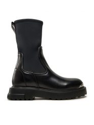 LOVE MOSCHINO Botki JA24114G0LIM600A Czarny. Czarne botki Love Moschino, bez wzorów, z materiału, bez obcasa, na płaskiej podeszwie, bez zapięcia. Za 719.99 zł.