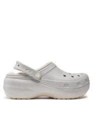 Crocs Klapki Classic Platform Glitter Lined Clog W 210413 Srebrny. Szare klapki Crocs, bez wzorów, z tworzywa sztucznego, bez obcasa, bez zapięcia. Za 249.99 zł.