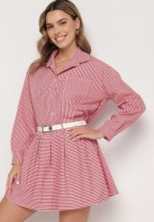 Czerwony Komplet Koszula i Rozkloszowana Spódnica Novarene. Czerwone koszule Born2be, m, bez wzorów, eleganckie, bez kołnierzyka, bez ramiączek. Za 169.99 zł.