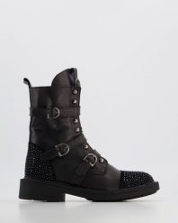 CZARNE BOTKI 00101177D BLACK. Czarne botki Venezia, bez wzorów, ze skóry, bez obcasa, bez zapięcia. Za 259.00 zł.