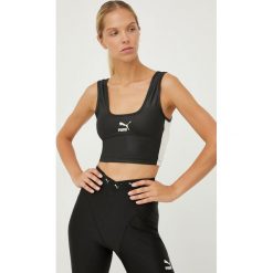 Puma top damski kolor czarny. Czarne t-shirty Puma, bez wzorów, z dzianiny, bez kołnierzyka, bez ramiączek. Za 139.99 zł.