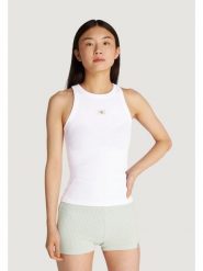 Calvin Klein Jeans Top J20J225302 Biały Slim Fit. Białe t-shirty Calvin Klein Jeans, xl, bez wzorów, z bawełny, bez kołnierzyka, bez ramiączek. Za 89.99 zł.