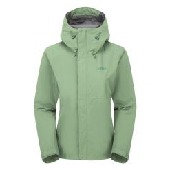 Kurtka przeciwdeszczowa damska Rab Women's Downpour Jacket z kapturem. Zielone kurtki przeciwdeszczowe RAB, s, bez wzorów, z kapturem, trekkingowe. Za 464.33 zł.
