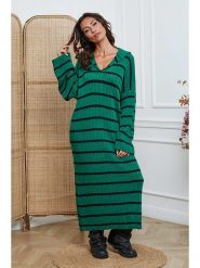 So Cachemire Sukienka dzianinowa "Dowell" w kolorze czarno-zielonym rozmiar: L. Zielone sukienki So Cachemire, na co dzień, l, bez wzorów, z dzianiny, bez kołnierzyka, bez ramiączek, maxi, proste. Za 183.15 zł.