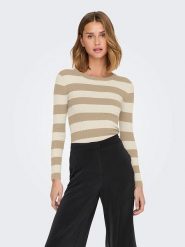 JDY Sweter "Plum" w kolorze beżowo-jasnoróżowym rozmiar: XL. Brązowe swetry JDY, xl, bez wzorów, prążkowane, bez ramiączek. Za 61.46 zł.