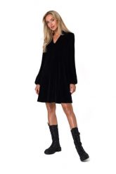Trapezowa Sukienka z Weluru - Czarna. Czarne sukienki MOE, l, bez wzorów, z bawełny, bez kołnierzyka, bez ramiączek, rozkloszowane. Za 326.90 zł.
