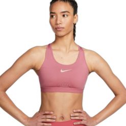 Biustonosz damski stanik sportowy Nike Femme. Czerwone biustonosze sportowe Nike, bez wzorów, na fitness i siłownię. Za 42.18 zł.