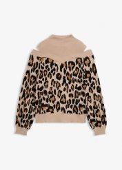Sweter z odsłoniętymi ramionami. Brązowe swetry bonprix, bez wzorów, bez ramiączek. Za 129.99 zł.