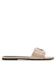 Calvin Klein Jeans Klapki Flat Sandal Slide Mg Met YW0YW01348 Beżowy. Brązowe klapki Calvin Klein Jeans, bez wzorów, z jeansu, bez obcasa, bez zapięcia. Za 279.99 zł.