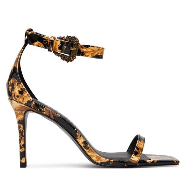 Sandały Versace Jeans Couture. Czarne sandały Versace Jeans Couture, bez wzorów, z jeansu, bez obcasa, na szpilce, bez zapięcia. Za 561.99 zł.