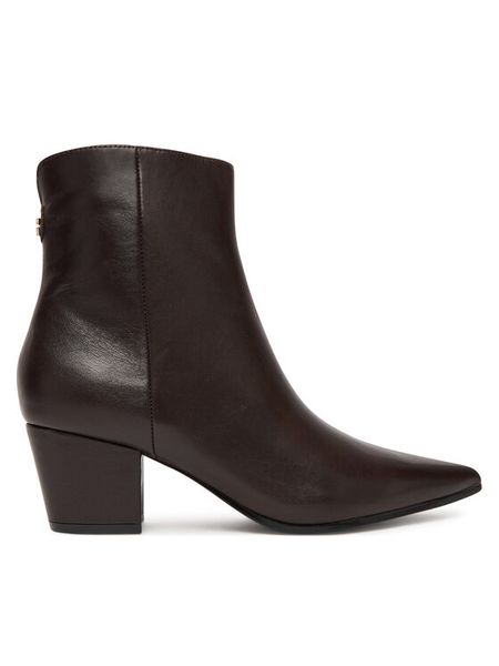 Guess Botki FLFHAL LEA10 Brązowy. Brązowe botki Guess, z aplikacjami, ze skóry, bez obcasa, na słupku, bez zapięcia. Za 1,059.00 zł.