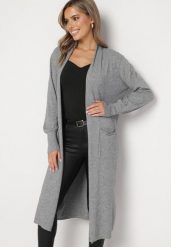 Szary Długi Klasyczny Kardigan z Wiskozą i Bawełną Wykończony Kieszeniami Meriwin. Szare swetry Born2be, plus size, bez wzorów, z bawełny, eleganckie, plus size, bez ramiączek. W wyprzedaży za 93.49 zł.