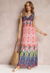Czerwono-Granatowa Sukienka Maxi w Stylu Boho z Gumką w Pasie Bernette. Czerwone sukienki Renee, l, bez wzorów, boho, bez kołnierzyka, bez ramiączek, maxi. W wyprzedaży za 63.99 zł.