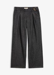 Jeansy wide leg z zaszewkami w pasie. Czarne jeansy bonprix, bez wzorów, z jeansu. Za 149.99 zł.