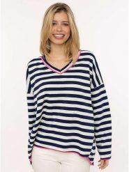 Zwillingsherz Bluza "Neon Stripes" w kolorze biało-granatowym rozmiar: onesize. Białe bluzy Zwillingsherz, bez wzorów, bez kaptura. Za 129.75 zł.