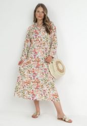 Różowa Rozkloszowana Sukienka z Koszulową Górą Hajra. Czerwone sukienki Born2be, na co dzień, xl, bez wzorów, z materiału, eleganckie, bez kołnierzyka, bez ramiączek, midi, koszulowe. W wyprzedaży za 110.49 zł.