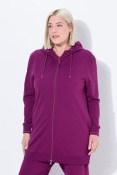 Damskie Bluza dresowa ozdobna lamówka oversize kaptur. Czerwone bluzy z kapturem Ulla Popken, plus size, bez wzorów, z bawełny, z kapturem. Za 179.99 zł.