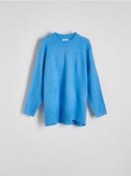 Sweter oversize z domieszką wełny - niebieski. Niebieskie swetry Reserved, l, bez wzorów, z dzianiny, bez ramiączek. W wyprzedaży za 99.99 zł.