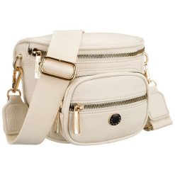 Saszetka damska wykonana ze skóry ekologicznej w jasnobeżowym kolorze - Peterson. Brązowe nerki i saszetki Peterson, bez wzorów, ze skóry ekologicznej, bez dodatków. Za 71.99 zł.