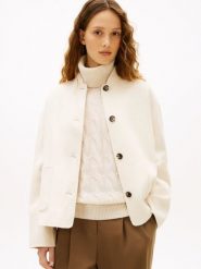Tommy Hilfiger kurtka wełniana - Calico Kobiety Wełna biały, 38. Białe kurtki Tommy Hilfiger, bez wzorów, z wełny, bez kaptura. Za 949.95 zł.