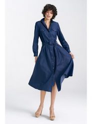 Nife Sukienka w kolorze granatowym rozmiar: 42. Niebieskie sukienki Nife, na co dzień, bez wzorów, z tkaniny, bez kołnierzyka, bez ramiączek, maxi, proste. Za 262.45 zł.