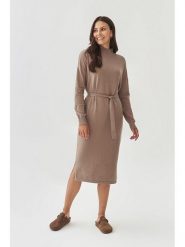 TATUUM Sukienka dzianinowa w kolorze beżowym rozmiar: M. Brązowe sukienki Tatuum, na co dzień, m, bez wzorów, z dzianiny, bez kołnierzyka, bez ramiączek, midi, proste. Za 144.24 zł.
