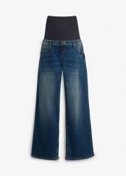Jeansy ciążowe z bawełny organicznej, wide leg. Brązowe jeansy bonprix, bez wzorów, z bawełny. Za 189.99 zł.