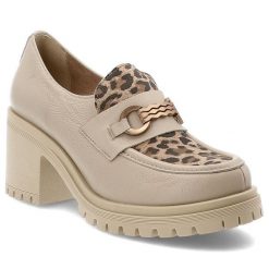 Beżowe Półbuty Armodo Stylowe Obuwie Damskie Lampart. Brązowe półbuty wsuwane Armodo, z aplikacjami, ze skóry, eleganckie, bez obcasa, na obcasie. Za 350.99 zł.