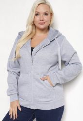 Szara Rozpinana Bluza z Kapturem i Bawełną Ozdobiona Sznurkami Selinae. Szare bluzy Born2be, plus size, bez wzorów, z bawełny, eleganckie, bez ramiączek, z kapturem. W wyprzedaży za 46.74 zł.