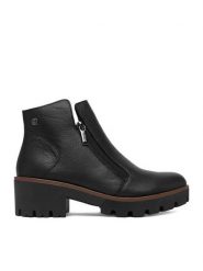 Rieker Botki CEO-79254-00 Czarny. Czarne botki Rieker, bez wzorów, ze skóry, bez obcasa, na płaskiej podeszwie, bez zapięcia. Za 429.99 zł.