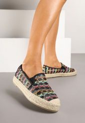 Czarne Espadryle na Plecionej Podeszwie z Metaliczną Nicią Panirel. Czarne espadryle Born2be, bez wzorów, boho, bez obcasa. W wyprzedaży za 72.24 zł.