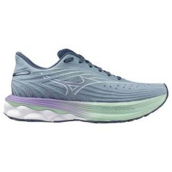 Buty do biegania damskie Mizuno Wave Skyrise 6. Fioletowe buty do biegania Mizuno, bez wzorów, z materiału, bez zapięcia, do biegania, mizuno wave. W wyprzedaży za 537.60 zł.