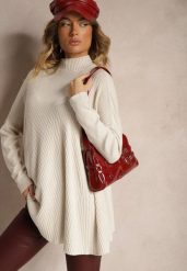 Jasnobeżowy Asymetryczny Golf z Wiskozą z Rękawami o Nietoperzowym Kroju Realeen. Brązowe swetry Renee, bez wzorów, z jeansu, eleganckie, bez ramiączek. W wyprzedaży za 79.99 zł.