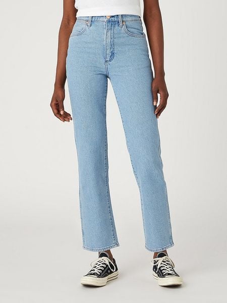 Wrangler Dżinsy - Regular fit - w kolorze błękitnym rozmiar: W31/L34. Niebieskie jeansy Wrangler, l, z aplikacjami, z podwyższonym stanem. Za 145.26 zł.