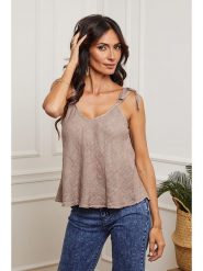Fleur de Lin Lniany top "Filiale" w kolorze beżowym rozmiar: XXL. Brązowe topy Fleur de Lin, xxl, bez wzorów, ze lnu, bez kołnierzyka, bez ramiączek. Za 118.56 zł.