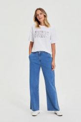 Jeansy z szerokimi nogawkami niebieskie. Niebieskie jeansy MOODO, l, bez wzorów, z bawełny. Za 139.99 zł.