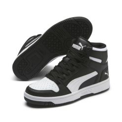 Buty do chodzenia Puma REBOUND LAYUP SL JR. Czarne buty do biegania Puma, bez wzorów, z materiału, bez zapięcia, do biegania. Za 281.00 zł.