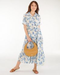 MIDI SUKIENKA W MOTYLE. Sukienki Unisono, s, bez wzorów, z bawełny, bez kołnierzyka, bez ramiączek, midi, koszulowe. Za 289.00 zł.