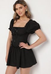 Czarna Sukienka Vices w Rustykalnym Stylu z Gorsetowym Wiązaniem Tolaviela. Czarne sukienki Born2be, na imprezę, m, z aplikacjami, z jeansu, eleganckie, bez kołnierzyka, bez ramiączek, mini, gorsetowe. Za 139.99 zł.