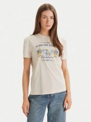 Guess T-Shirt W6GI27 K3160 Beżowy Regular Fit. Brązowe t-shirty Guess, m, z aplikacjami, z bawełny, bez kołnierzyka, bez ramiączek. Za 189.99 zł.