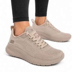 Buty damskie sportowe Skechers BOBS SQUAD CHAOS FACE OFF. Brązowe buty treningowe Skechers, bez wzorów, z materiału, bez zapięcia, trekkingowe. Za 229.00 zł.