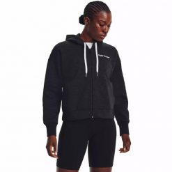 Bluza damska Under Armour Essential Script FZ. Czarne bluzy Under Armour, bez wzorów, bez kaptura. Za 199.99 zł.