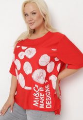 Czerwony Bawełniany T-shirt z Nadrukiem i Kieszonką Lovelina. Czerwone t-shirty Born2be, l, bez wzorów, z bawełny, eleganckie, bez kołnierzyka, bez ramiączek. Za 69.99 zł.