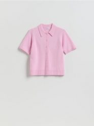 Wełniany sweter polo - pastelowy róż. Czerwone swetry Reserved, l, bez wzorów, z wełny, bez ramiączek. Za 149.99 zł.