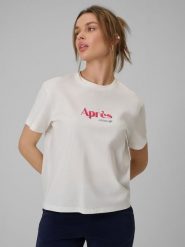 4F T-shirt boxy z nadrukiem damski - beżowy XL. Brązowe t-shirty 4f, xl, bez wzorów, z bawełny, bez kołnierzyka, bez ramiączek. Za 69.99 zł.